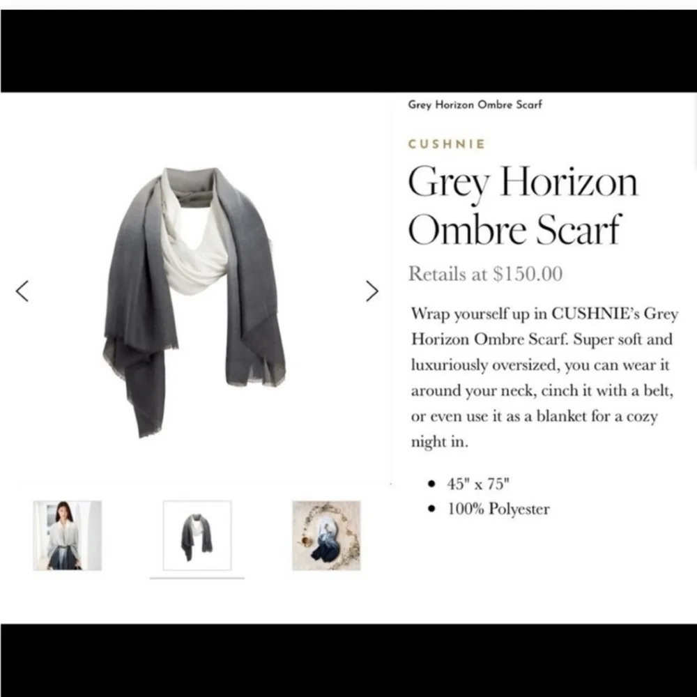 🖤▪️Cushnie ▪️One Size Grey Horizon Ombre Scarf